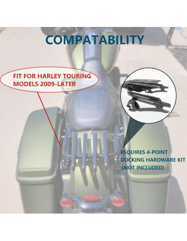 Soporte de Equipaje Desmontable DreDoggMoto Negro para Harley Touring 2009-2024