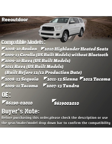 Adaptador Auxiliar Reeoutdoor 86190-02010 para T-oyota Corolla Tacoma Tundra