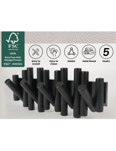 Perchero de Pared PRANZIA Negro con 5 Ganchos y Estante 2