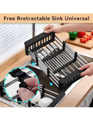 Escurridor de Platos Retráctil Cyrank de Acero Inoxidable Negro