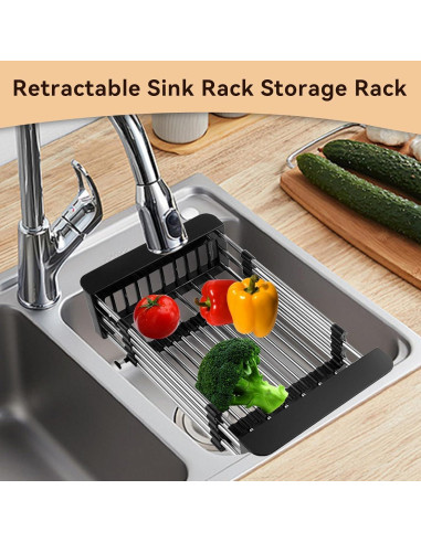 Escurridor de Platos Retráctil Cyrank de Acero Inoxidable Negro