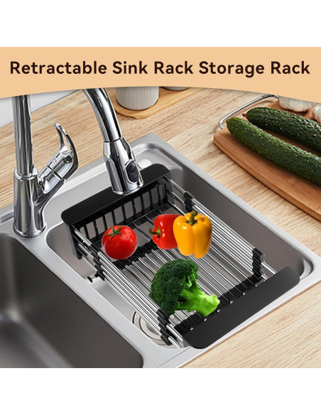 Escurridor de Platos Retráctil Cyrank de Acero Inoxidable Negro