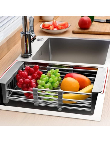 Escurridor de Platos Retráctil Cyrank de Acero Inoxidable Negro