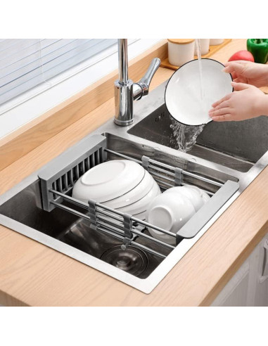 Escurridor de Platos Retráctil Cyrank de Acero Inoxidable Negro