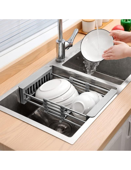 Escurridor de Platos Retráctil Cyrank de Acero Inoxidable Negro