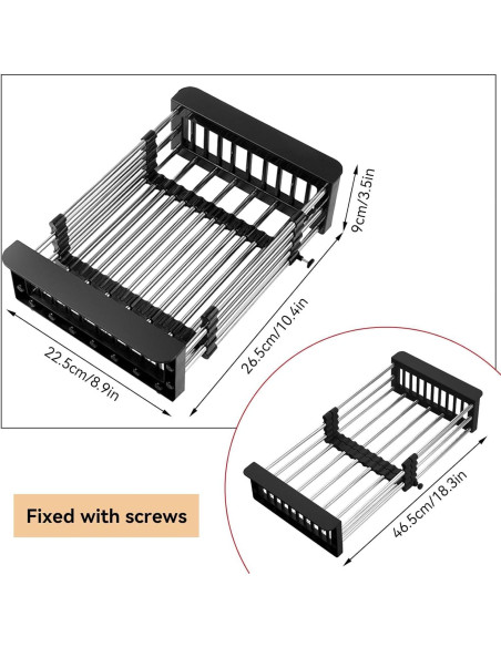 Escurridor de Platos Retráctil Cyrank de Acero Inoxidable Negro