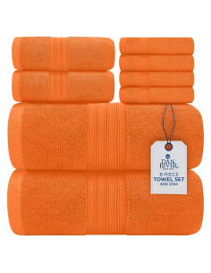 Juego de Toallas de Lujo Dan River 8 Piezas 100% Algodón Naranja