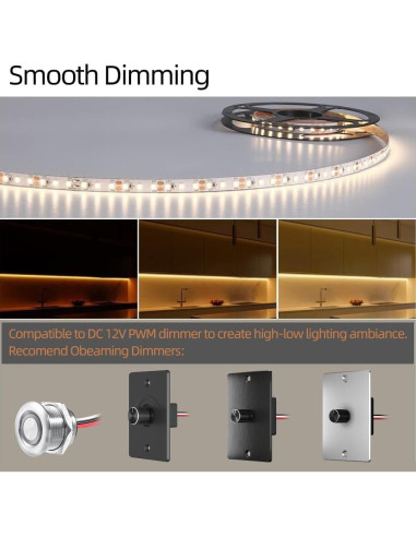 Tira de Luz LED Flexible Obeaming 5m 600 LEDs 2000 Lúmenes 3000K