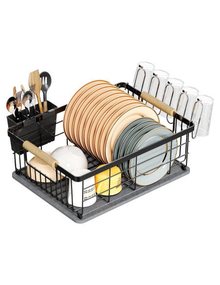 Escurridor de Platos Negro IBEDMAZIE 1 Nivel con Tierra Diatomácea