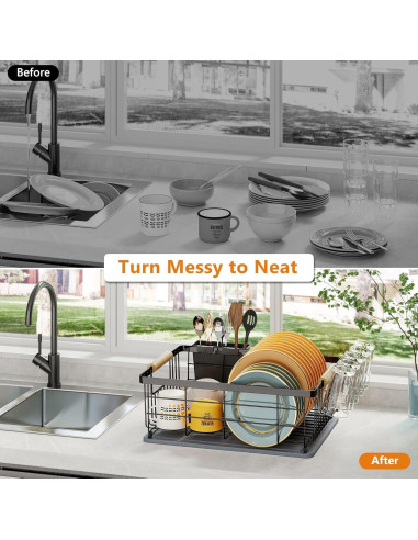 Escurridor de Platos Negro IBEDMAZIE 1 Nivel con Tierra Diatomácea