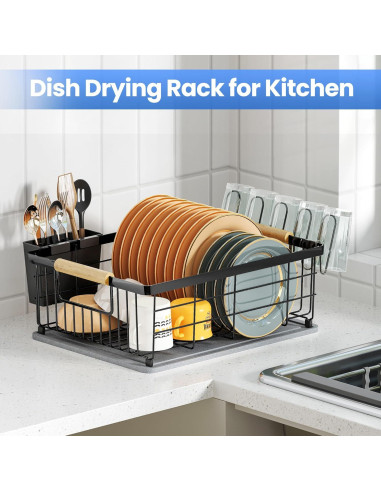 Escurridor de Platos Negro IBEDMAZIE 1 Nivel con Tierra Diatomácea