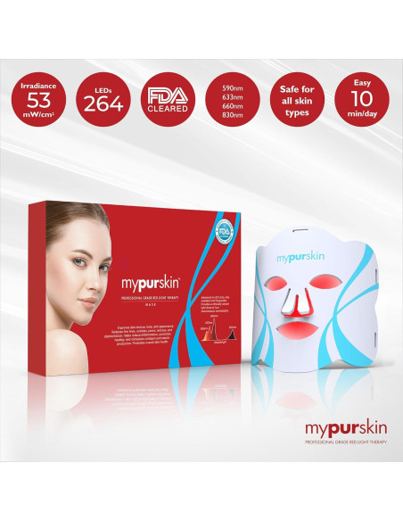 Máscara de Terapia de Luz LED Mypurskin, Aprobada por la FDA, 264 LED, 4 Longitudes de Onda para Arrugas y Acné