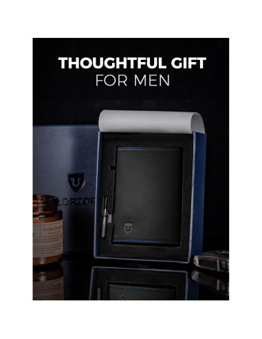 Billetera Minimalista LORZOR para Hombres Cuero RFID Slim