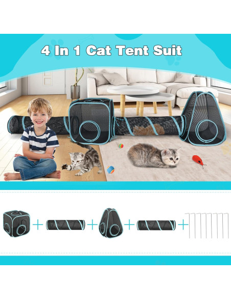 Parque de Juegos para Gatos GINDOOR 4 en 1 Portátil 35x18cm