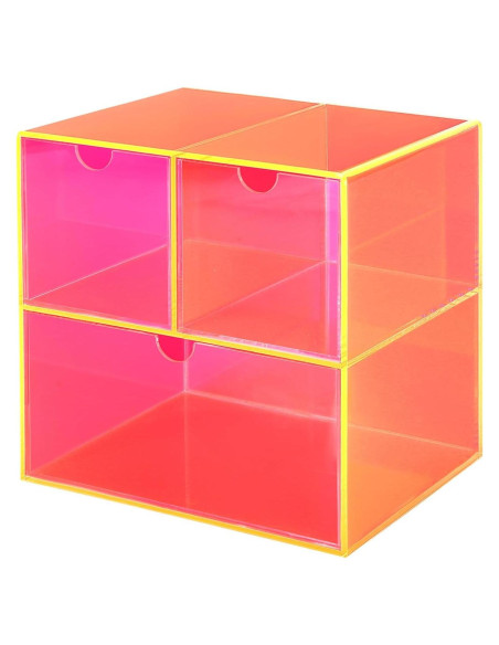 Organizador de Escritorio Gelite Acrílico Rosa Neón 3 Cajones