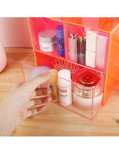 Organizador de Escritorio Gelite Acrílico Rosa Neón 3 Cajones