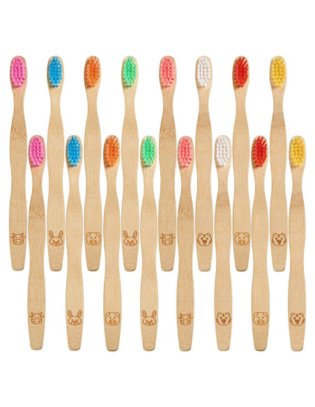 16 Cepillos de Dientes de Bambú para Niños con Cerda Suave