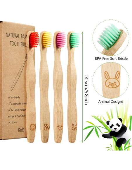 16 Cepillos de Dientes de Bambú para Niños con Cerda Suave