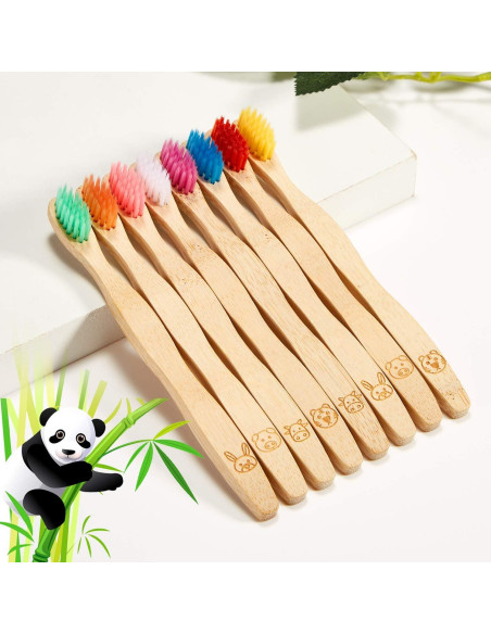 16 Cepillos de Dientes de Bambú para Niños con Cerda Suave