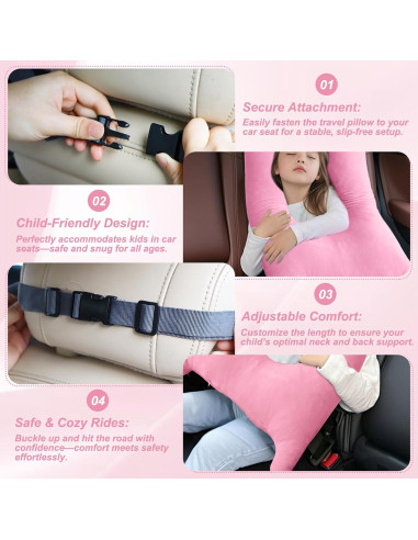 Almohada de Coche CroYumert Rosa para Niños - Espuma Viscoelástica