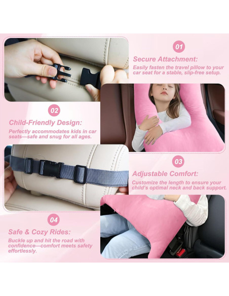 Almohada de Coche CroYumert Rosa para Niños - Espuma Viscoelástica