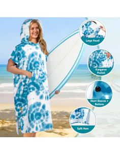 Poncho de Surf SUN CUBE Azul Tie-Dye con Capucha y Bolsillo 2