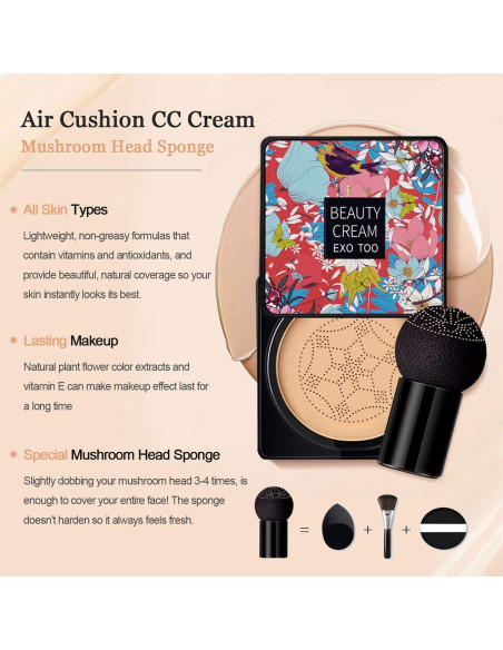 Base de Maquillaje CC Cream NUIBO Natural con 2 Esponjas