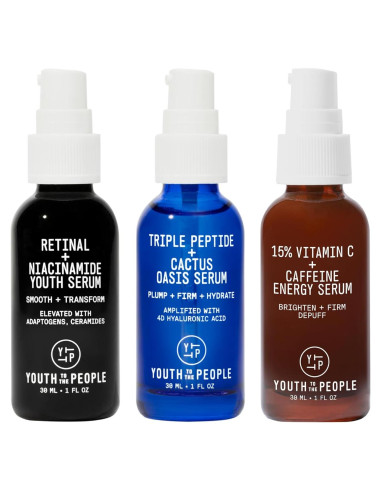 Trío de Sérums Faciales Youth To The People - Retinal, Vitamina C y Cafeína 28.35ml