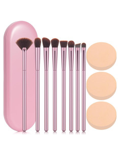 Juego de 8 Brochas de Maquillaje Premium Rosa con Estuche