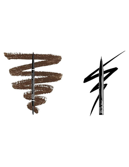 Lápiz de Cejas Micro NYX - Castaño + Delineador Epic Ink - Negro