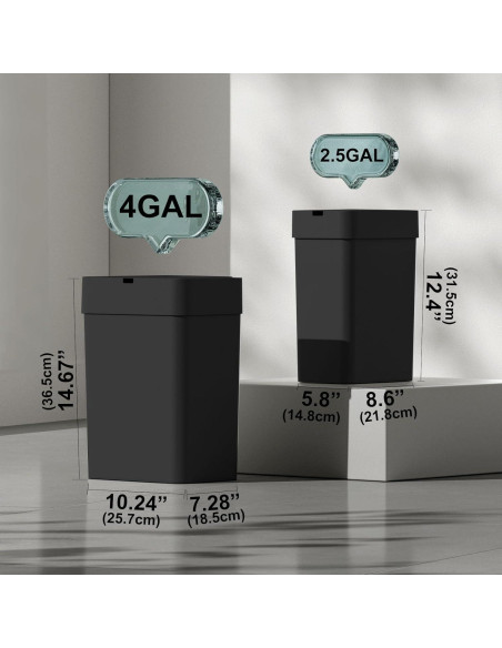 Papelera automática ELPHECO 2 en 1, 9.46L y 15.14L, negra
