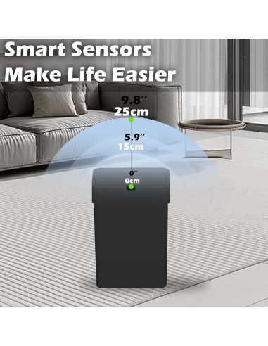 Papelera automática ELPHECO 2 en 1, 9.46L y 15.14L, negra