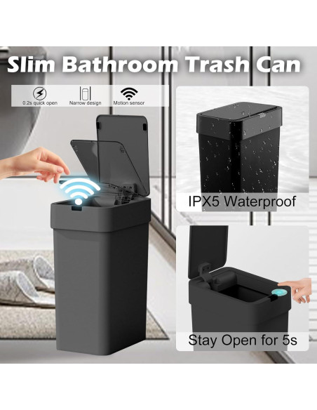 Papelera automática ELPHECO 2 en 1, 9.46L y 15.14L, negra