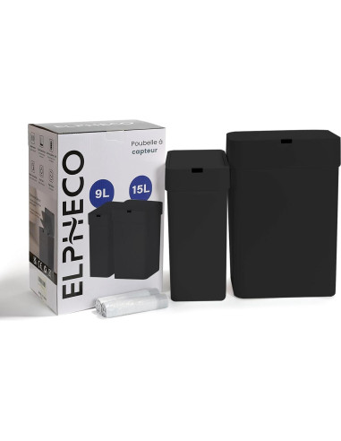 Papelera automática ELPHECO 2 en 1, 9.46L y 15.14L, negra