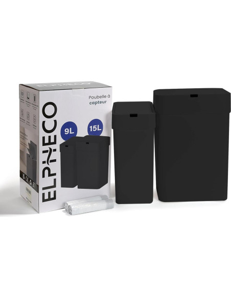 Papelera automática ELPHECO 2 en 1, 9.46L y 15.14L, negra