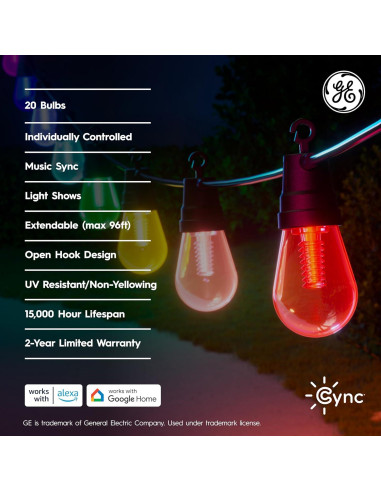 Luces de Cadena Inteligentes Cync GE 14.63m Multicolor IP65