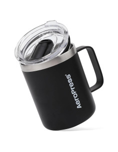 Taza de Café de Viaje AeroPress Negra 12 oz Acero Inoxidable Aislada