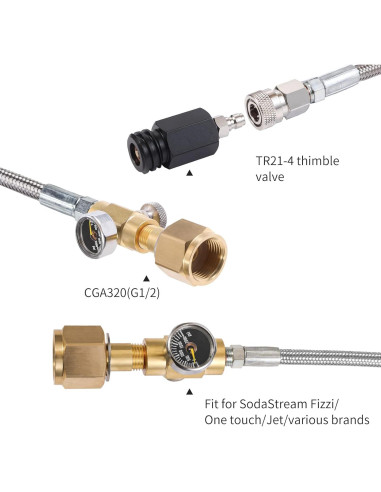Adaptador CO2 GURUDAR con Manómetro y Manguera 152cm