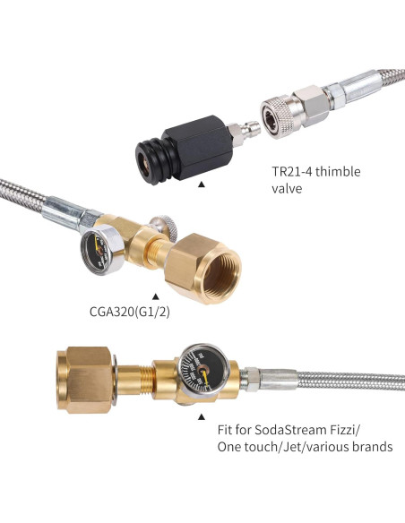 Adaptador CO2 GURUDAR con Manómetro y Manguera 152cm