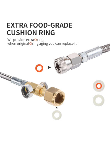 Adaptador CO2 GURUDAR con Manómetro y Manguera 152cm