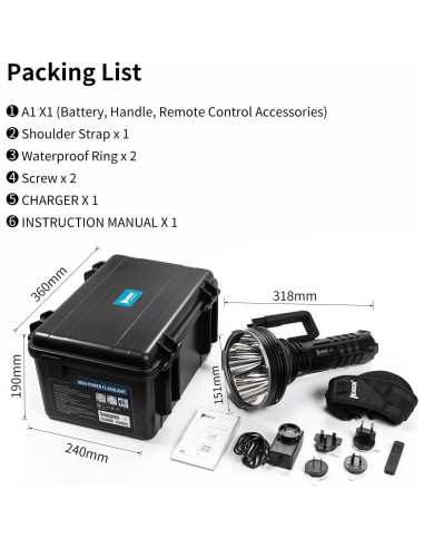 Linterna Recargable WUBEN A1 20000 Lúmenes 2500m Alcance