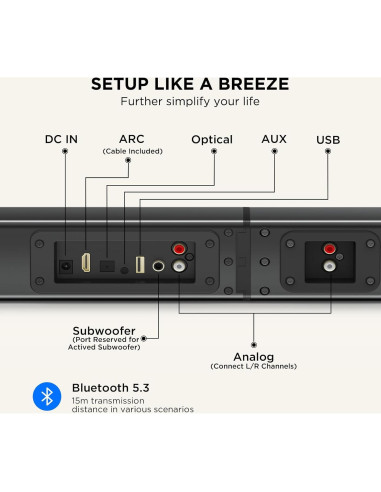 Barra de sonido 2.2ch Miroir SL3301 100W Bluetooth 5.3