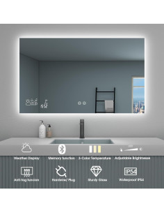 Espejo de Baño Inteligente BYECOLD 80x60 cm Bluetooth 2