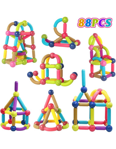 Juego de 88 Piezas de Bloques Magnéticos Huaker STEM 3-12 Años