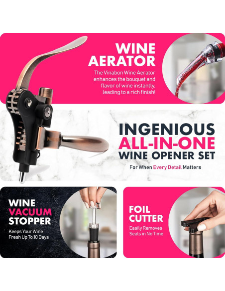 Juego de Abrebotellas de Vino Premium VINABON 6 Piezas