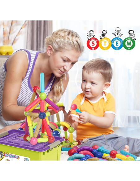 Juego de 88 Piezas de Bloques Magnéticos Huaker STEM 3-12 Años