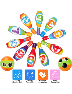 Juego de Bolos Interior para Niños AugToy 10 Pinos Coloridos 2