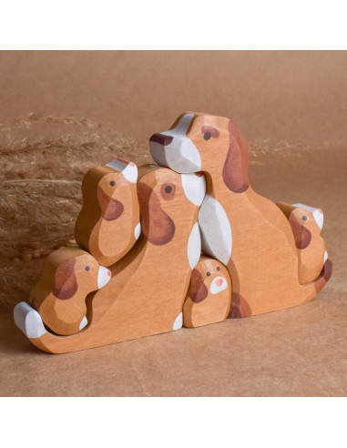 Puzzle de Madera Perros con Cachorros 6 Piezas Decoración Infantil