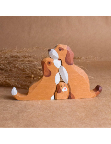 Puzzle de Madera Perros con Cachorros 6 Piezas Decoración Infantil