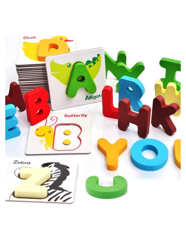 Juego de Tarjetas de Letras y Animales de Madera Vankcp